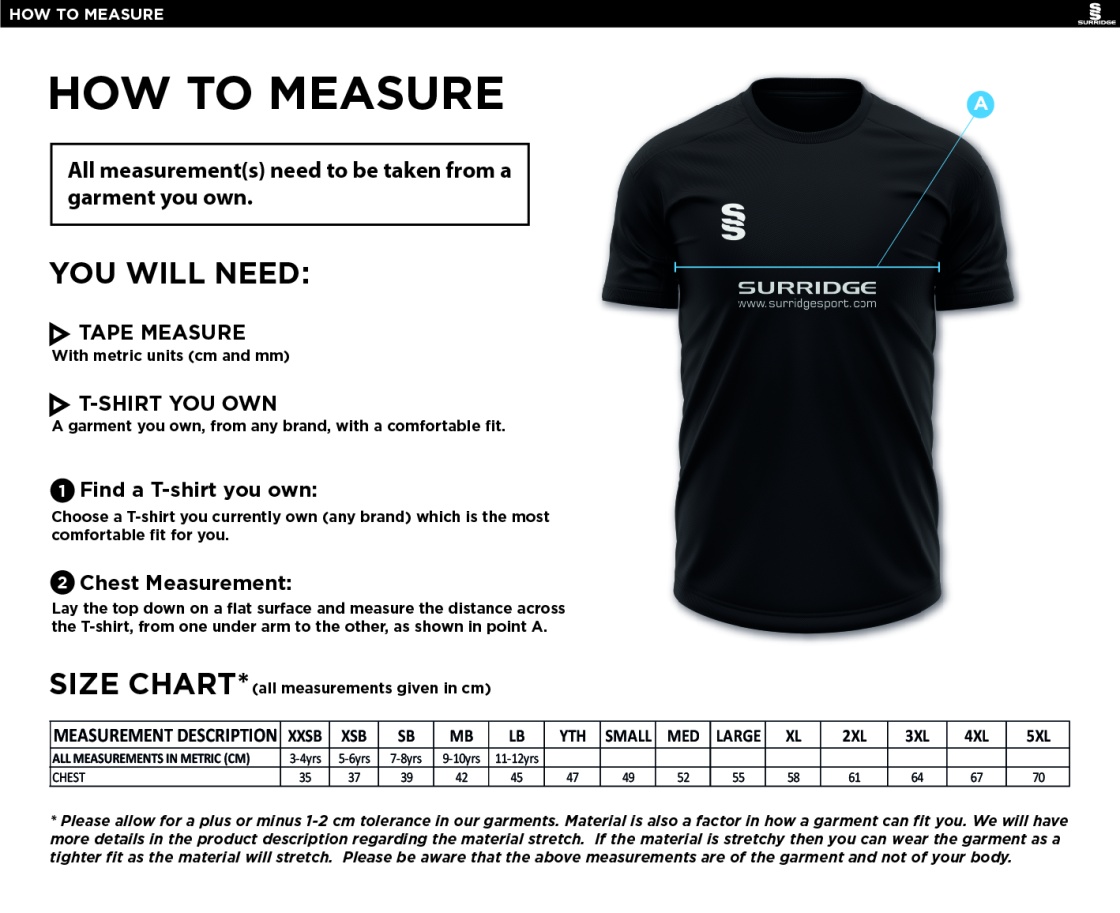 SIR THOMAS BOTELER SCHOOL GIRLS BLADE T-SHIRT - COMPULSORY - Size Guide