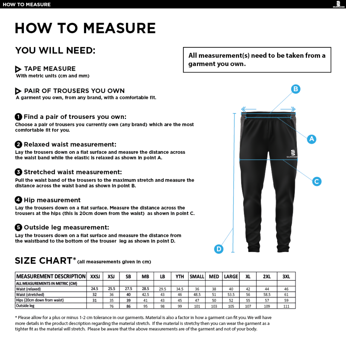 SIR THOMAS BOTELER SCHOOL TEK PANTS - Size Guide