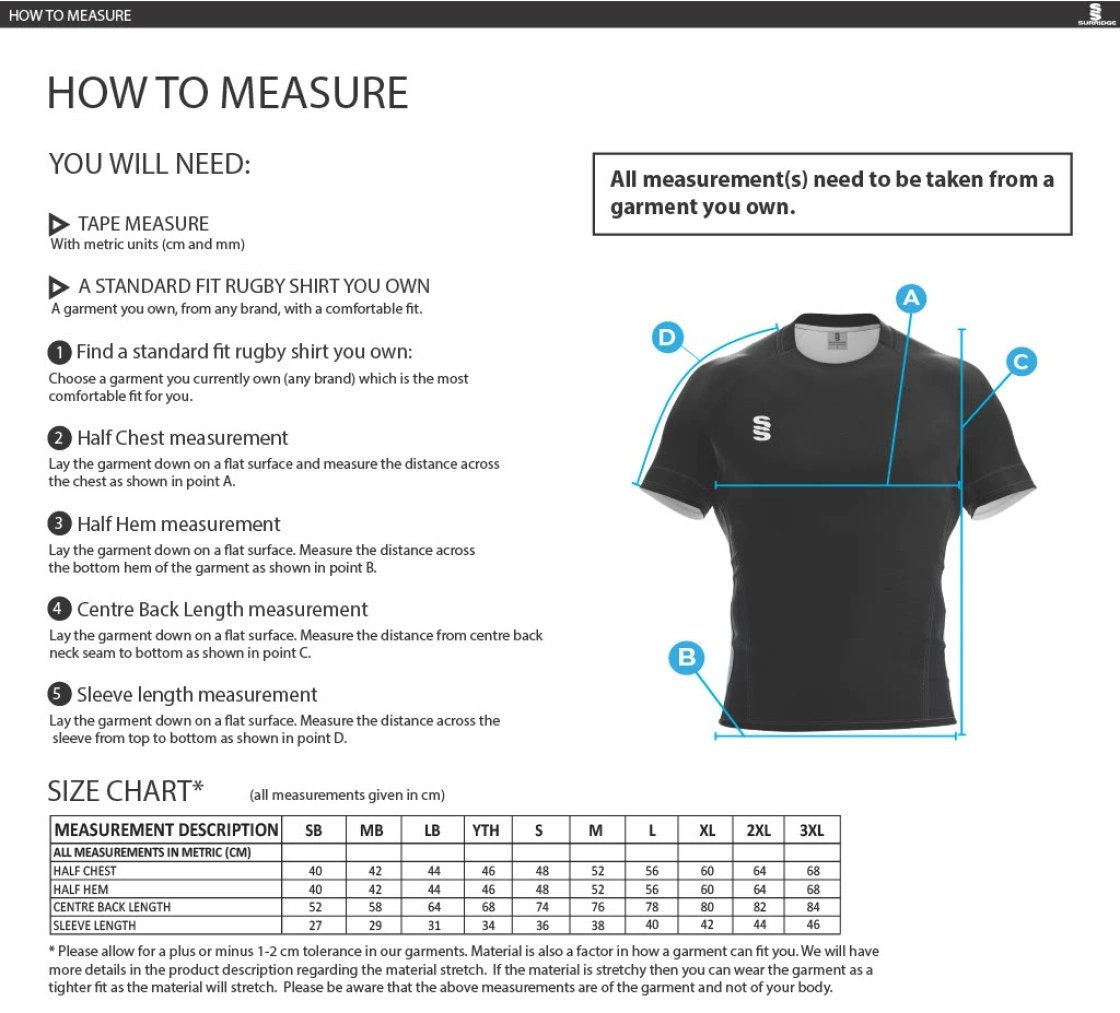 SIR THOMAS BOTELER SCHOOL BOYS RUGBY SHIRT - COMPULSORY - Size Guide