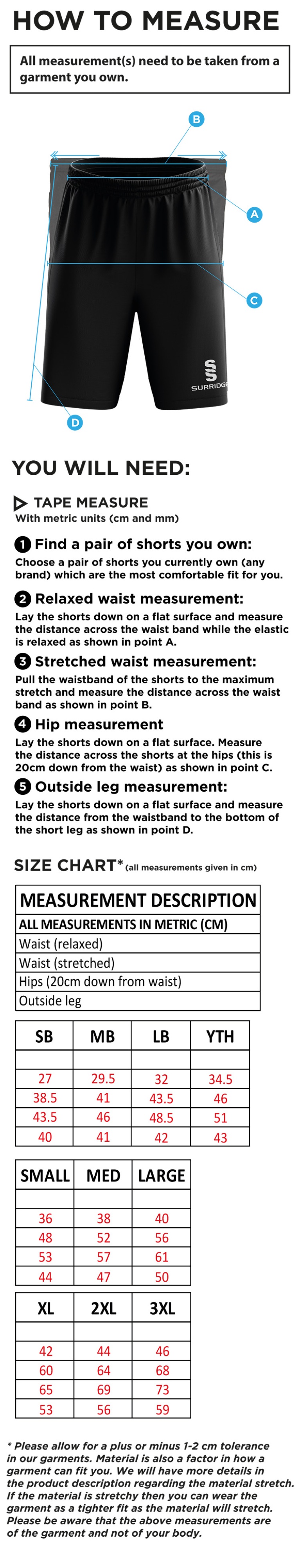 SIR THOMAS BOTELER SCHOOL BLADE BOYS SHORTS - COMPULSORY - Size Guide